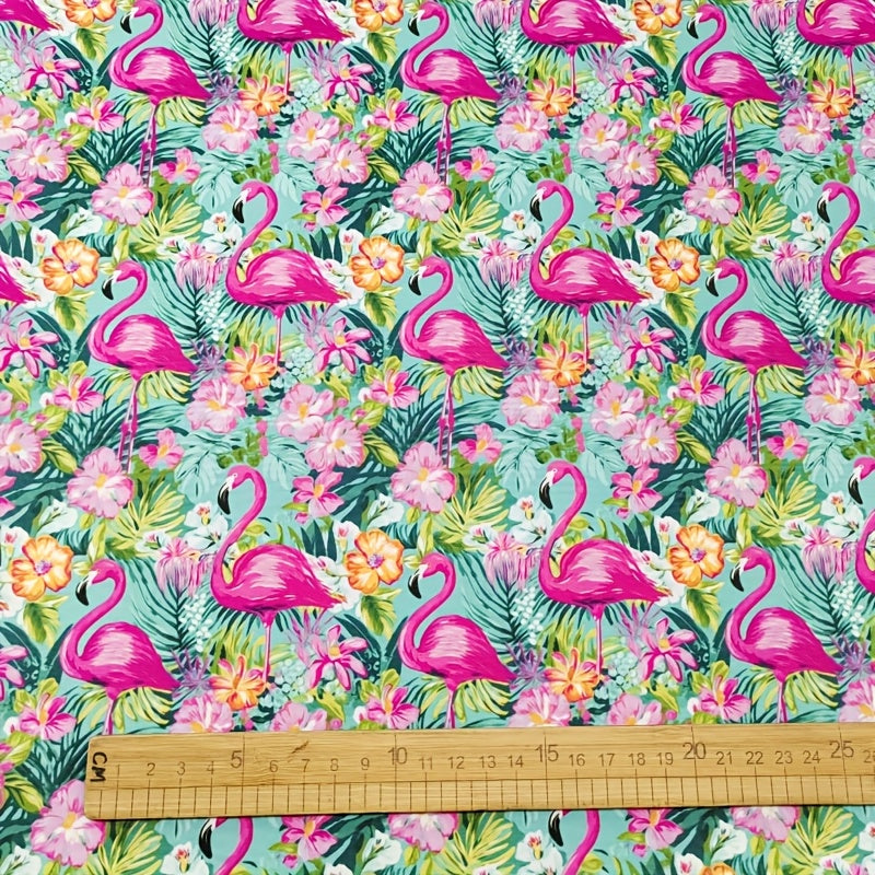 Tropical Flamingo Floral Print Stretch Fabric Precut
