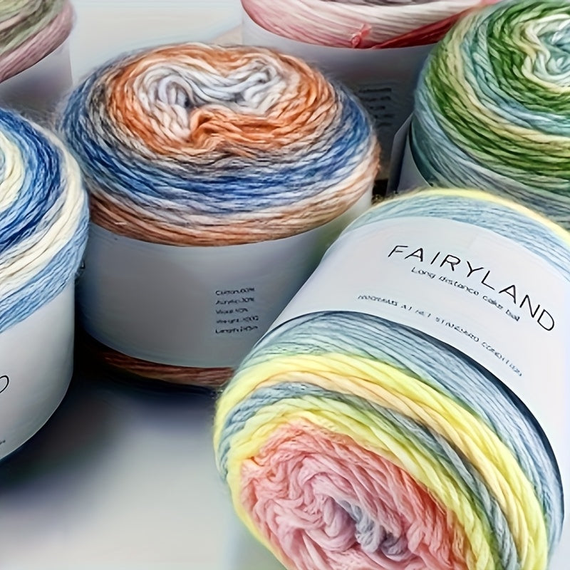 Gradient Rainbow Wool Polyester Cake Yarn Kit 600g Handmade