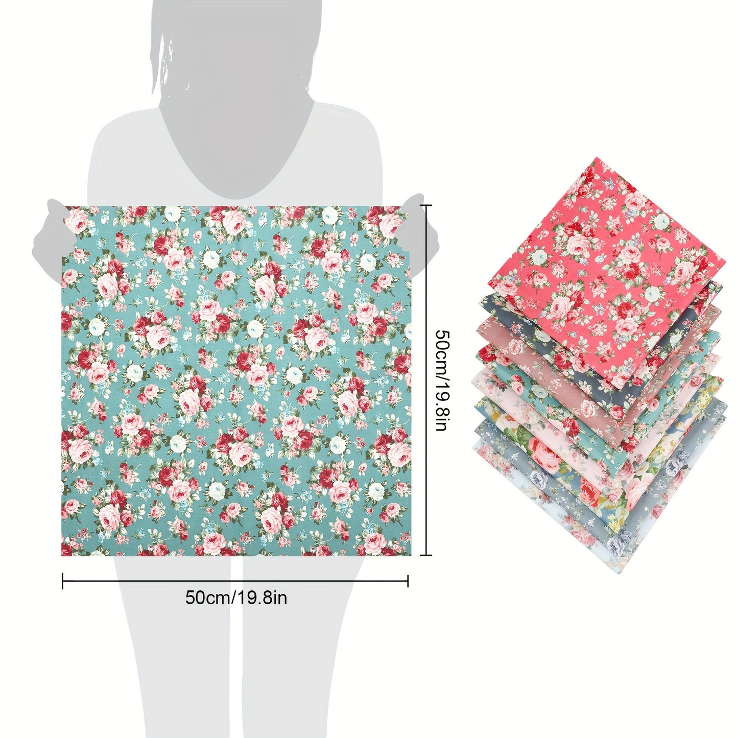 LINKSTYLE 8pc Printed Patchwork Fabric Bundle For Quilting