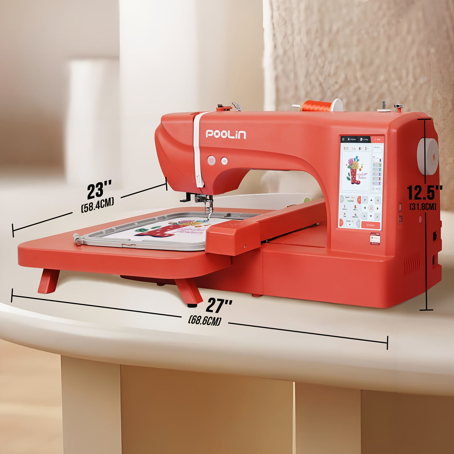 POOLIN Computerized Embroidery Machine with LCD Touchscreen