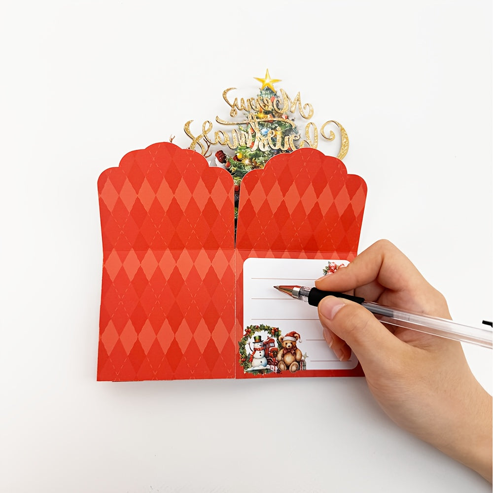 Vintage Pop Up Christmas Card With Santa Reindeer 3D