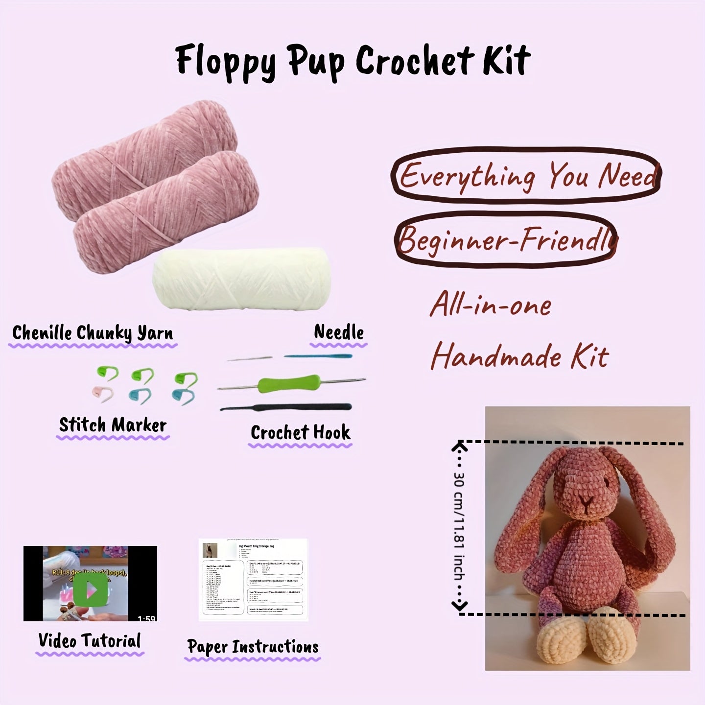 Diy Crochet Bunny Kit Plush Toy Handmade Gift Home Decor