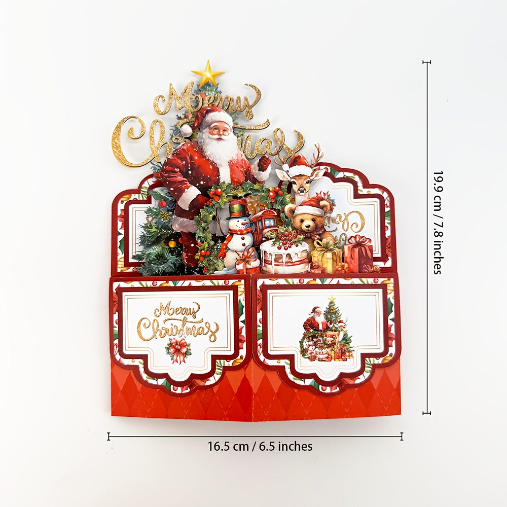 Vintage Pop Up Christmas Card With Santa Reindeer 3D