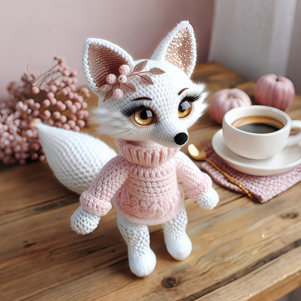 1 Set Animal Beginner Crochet Kit, Adult Crochet Set with Step-by-Step Text Tutorial, White Fox DIY Crochet Kit, Cute and Interesting Home Decoration Ornaments, Birthday Valentine'S Day Holiday Gift