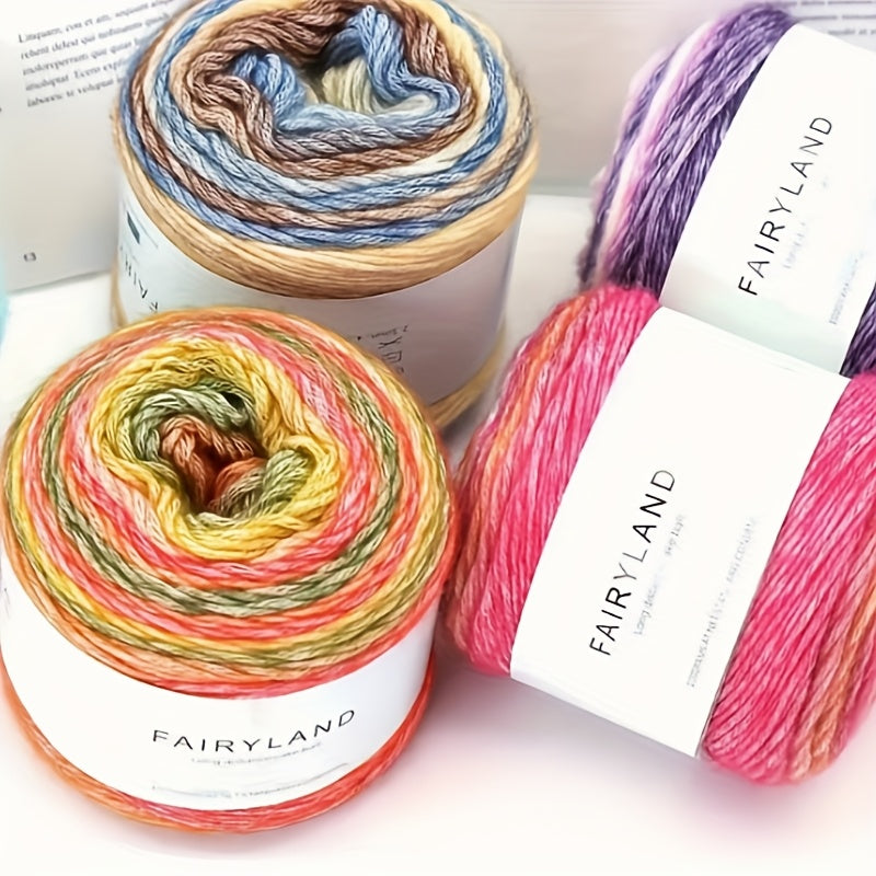 Gradient Rainbow Wool Polyester Cake Yarn Kit 600g Handmade