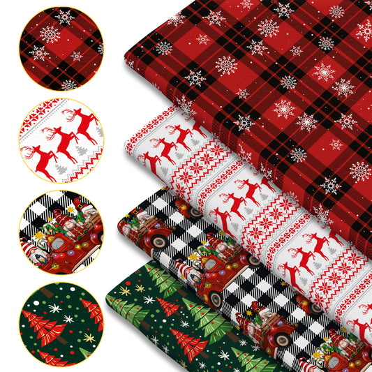Polyester Fabric Sheet Precut Plaid Snowflakes Deer Truck
