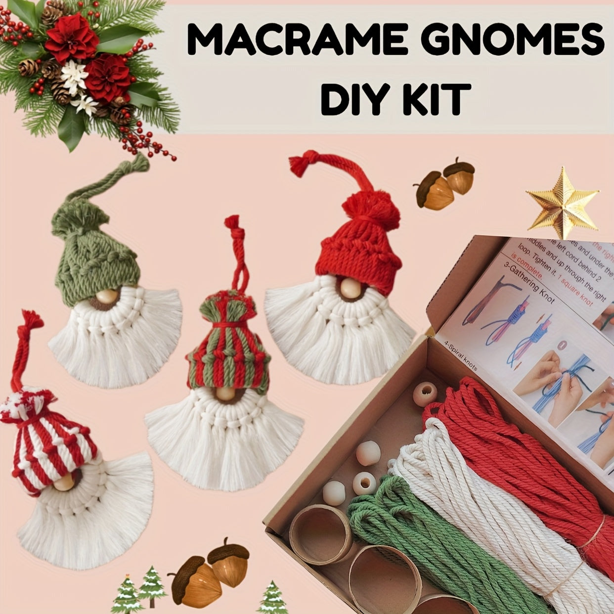 Macrame Gnome Christmas Ornament Kit With Tutorial Video