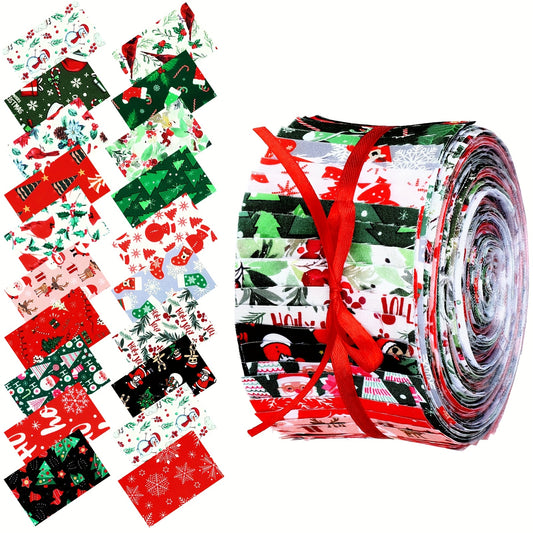 Christmas Jelly Fabric Strips Snowflakes Reindeer Bells