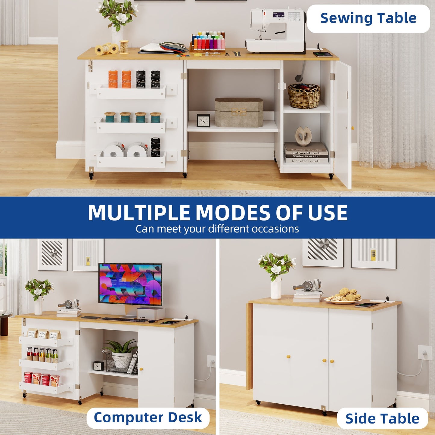 DWVO Contemporary Sewing Craft Table Storage Folding