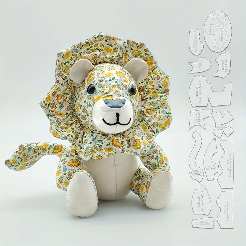 13pcs Lion & Bear Dual-Purpose Sewing Templates - Transparent PET Plastic Stencils for DIY Doll Making, Handmade Crafts, Birthday & Holiday Gifts with English Instructions, Floral Patterns, Precise Cutting, Craft Supplies, Gi