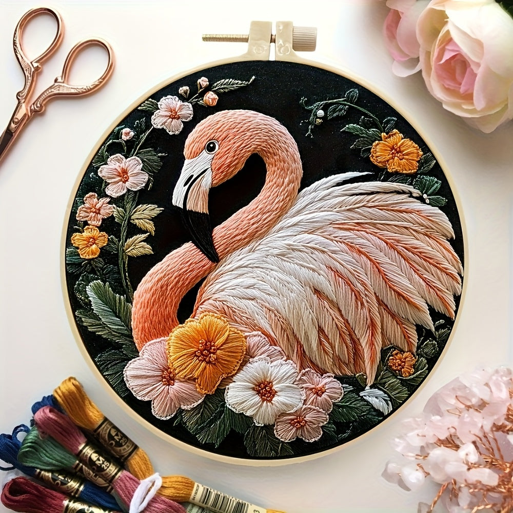 Flamingo and Flower Embroidery Kit for Adults and Beginners