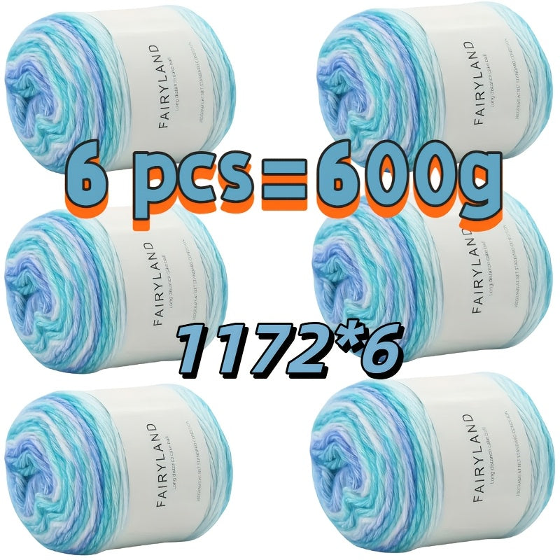 Gradient Rainbow Wool Polyester Cake Yarn Kit 600g Handmade