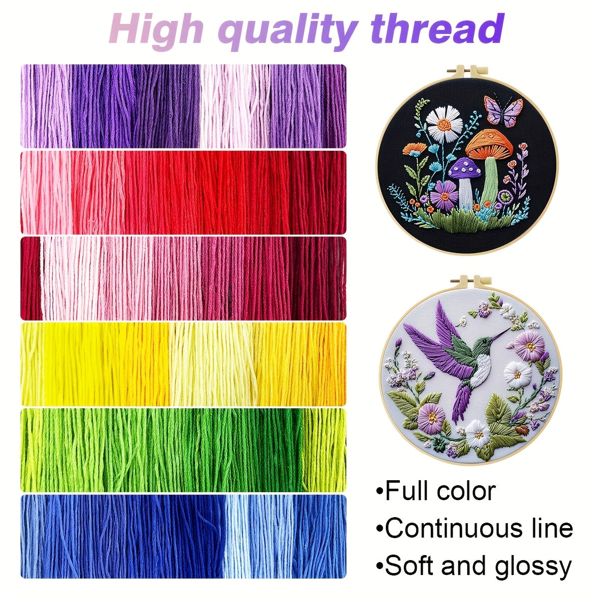 1pc Embroidery Kit, 20x20cm/7.9x7.9 Inches Moonflower Pattern Handmade Embroidery Kit for Adults and Beginners, Includes Fabric, Manual, Frame & Needle, Office Handmade Artwork
