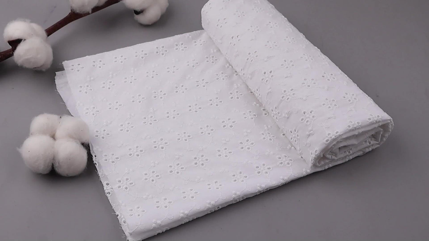 IDONGCAI Cotton Lace Fabric Embroidered Eyelet Floral Top