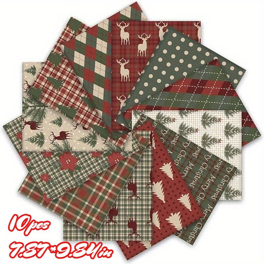 Christmas Patchwork Fabric Strips Set 10pcs For DIY Crafts