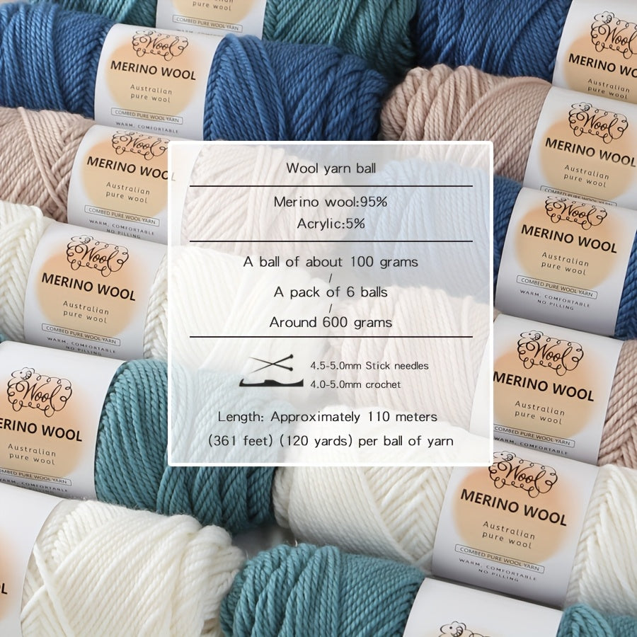 Merino Wool Roving Six Skeins Pack For Knitting And Crochet