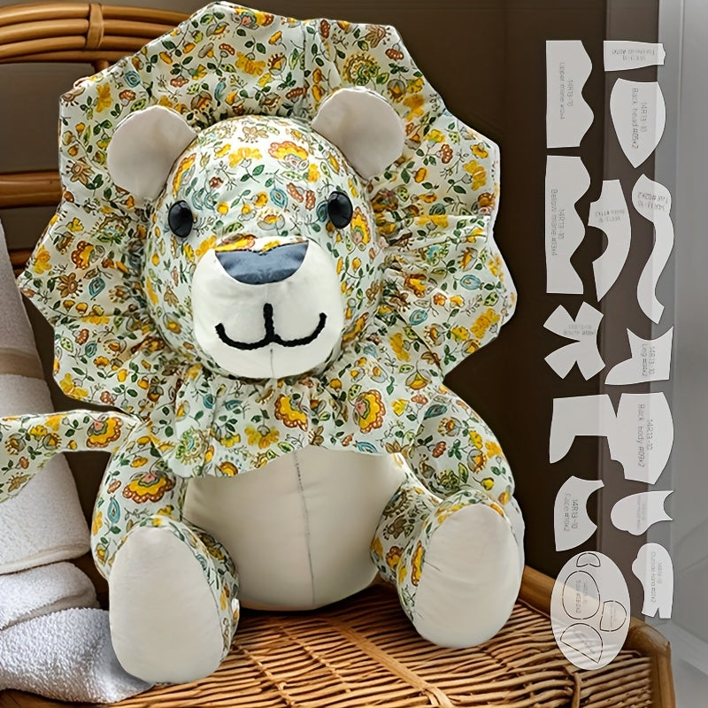 13pcs Lion & Bear Dual-Purpose Sewing Templates - Transparent PET Plastic Stencils for DIY Doll Making, Handmade Crafts, Birthday & Holiday Gifts with English Instructions, Floral Patterns, Precise Cutting, Craft Supplies, Gi