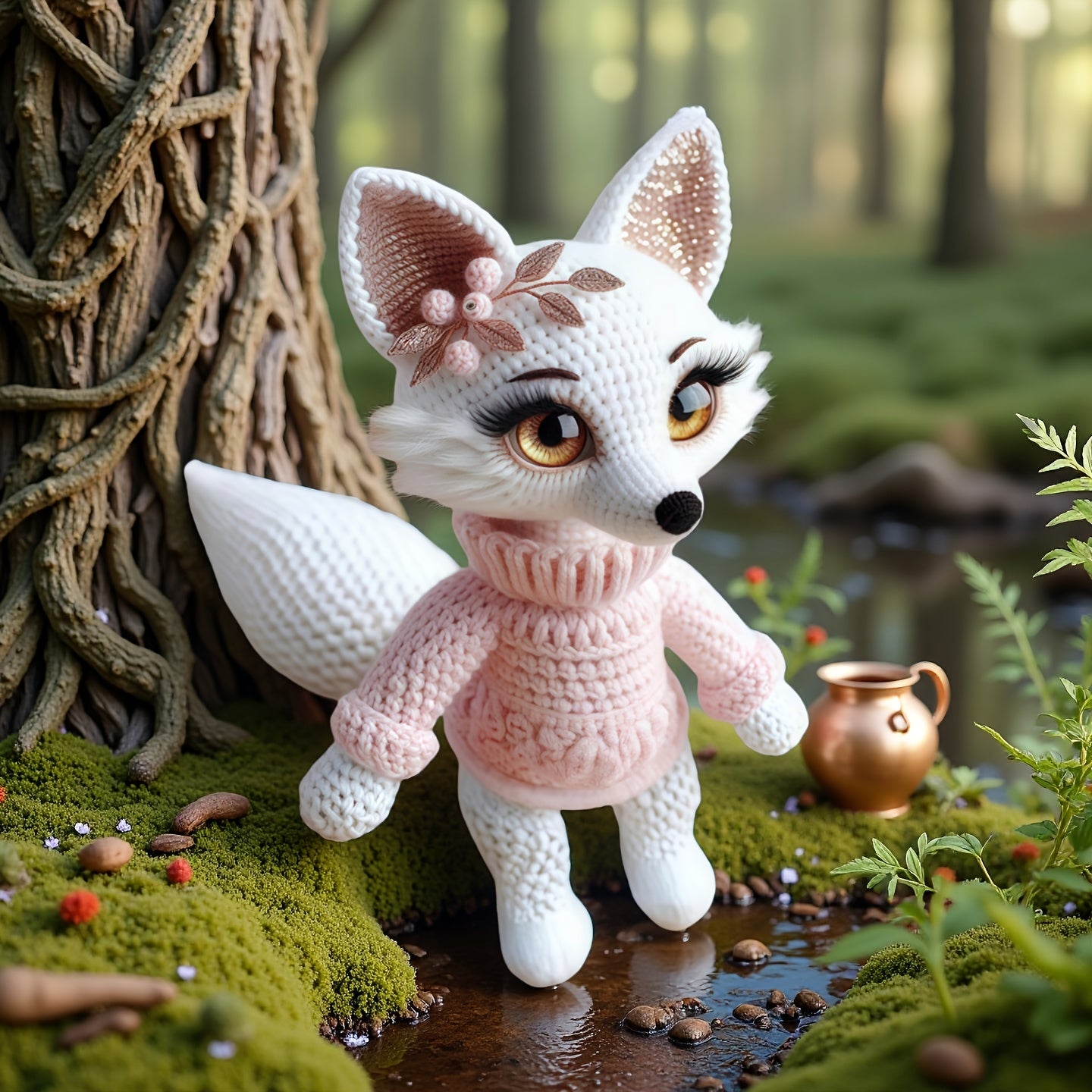 1 Set Animal Beginner Crochet Kit, Adult Crochet Set with Step-by-Step Text Tutorial, White Fox DIY Crochet Kit, Cute and Interesting Home Decoration Ornaments, Birthday Valentine'S Day Holiday Gift