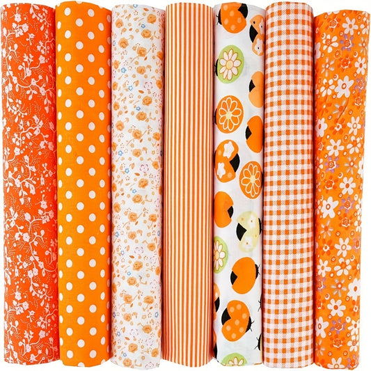 Orange Floral Cotton Fat Quarter Bundle 7pcs Patchwork