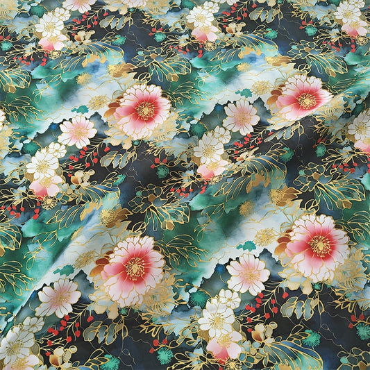 Japanese Floral Poplin Fabric Digital Print Sewing