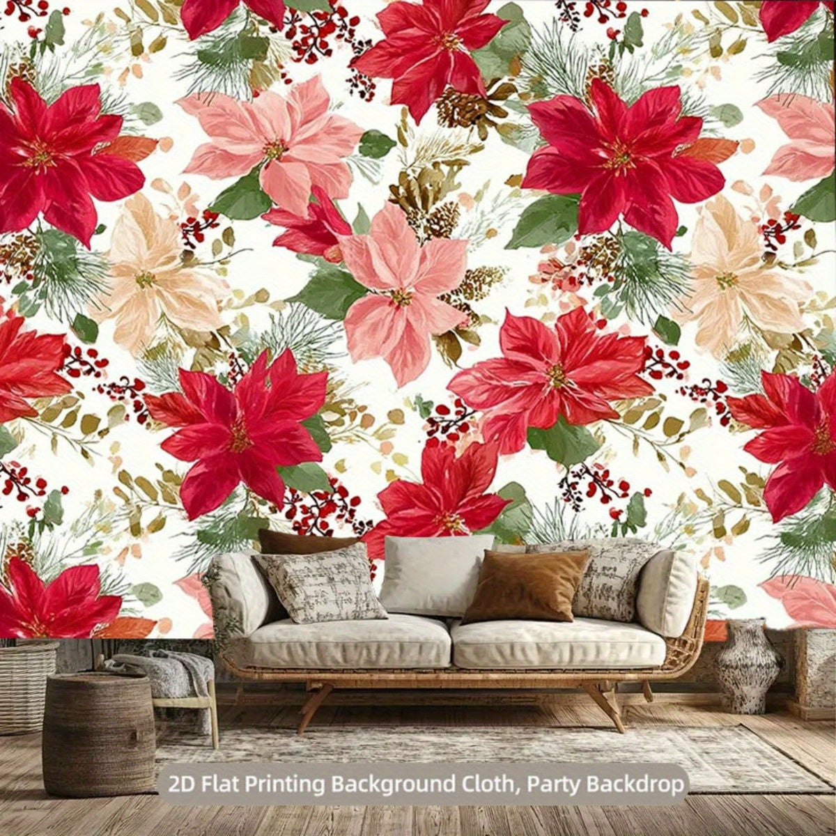 Poinsettia Fabric By The Yard For Christmas Decor Backdrops