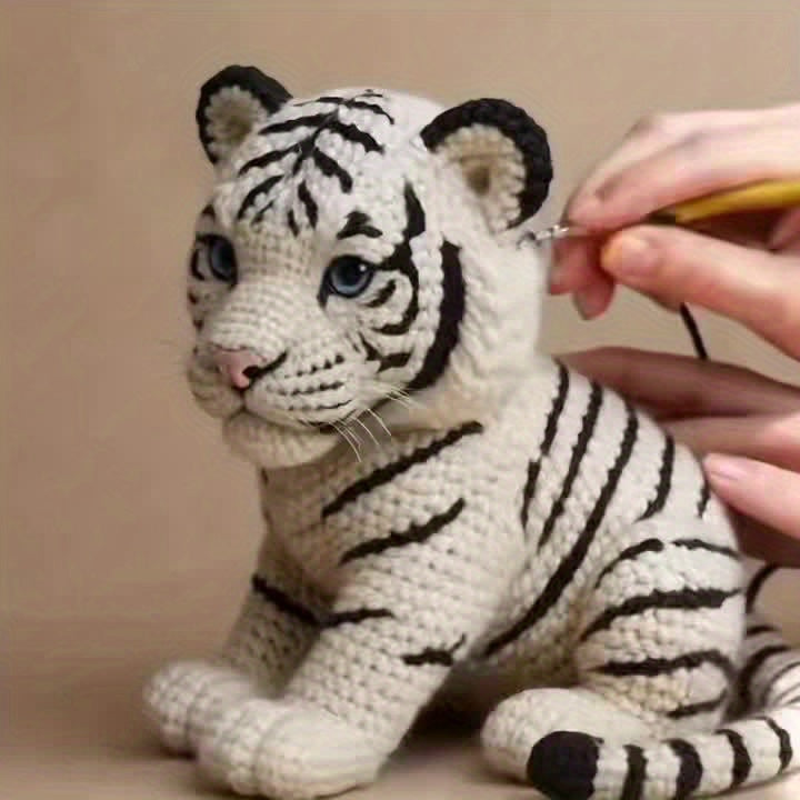 1 Set of Challenging Amigurumi White Tiger and Rare Black Tiger Crochet Patterns, Suitable for Those with Crochet Basics, Four Colors to Choose From