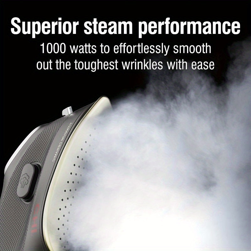 1000W XL Portable Mini Steam Iron with Titanium Ceramic Soleplate, 3-Way Auto Shut-Off, 10 Cord, Digital Display & Adjustable Temperature Control - Compact Travel Design for Clothes, Sewing, Crafting - Black, Portable Steam I