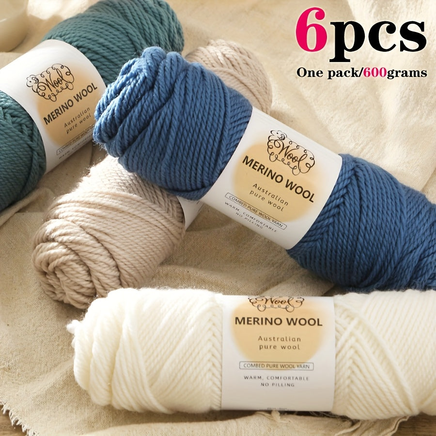 Merino Wool Roving Six Skeins Pack For Knitting And Crochet