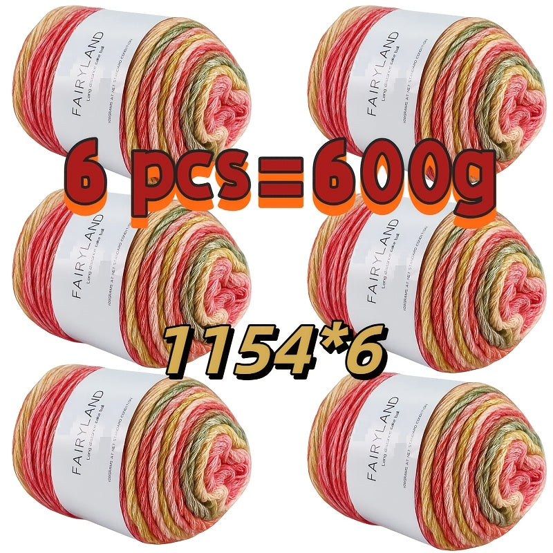 Gradient Rainbow Wool Polyester Cake Yarn Kit 600g Handmade