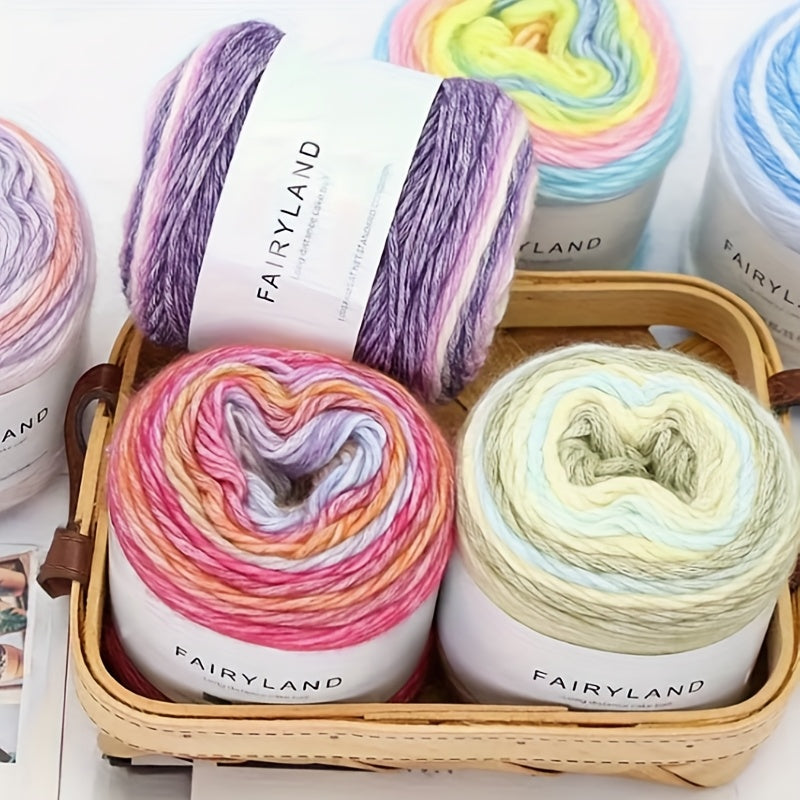 Gradient Rainbow Wool Polyester Cake Yarn Kit 600g Handmade