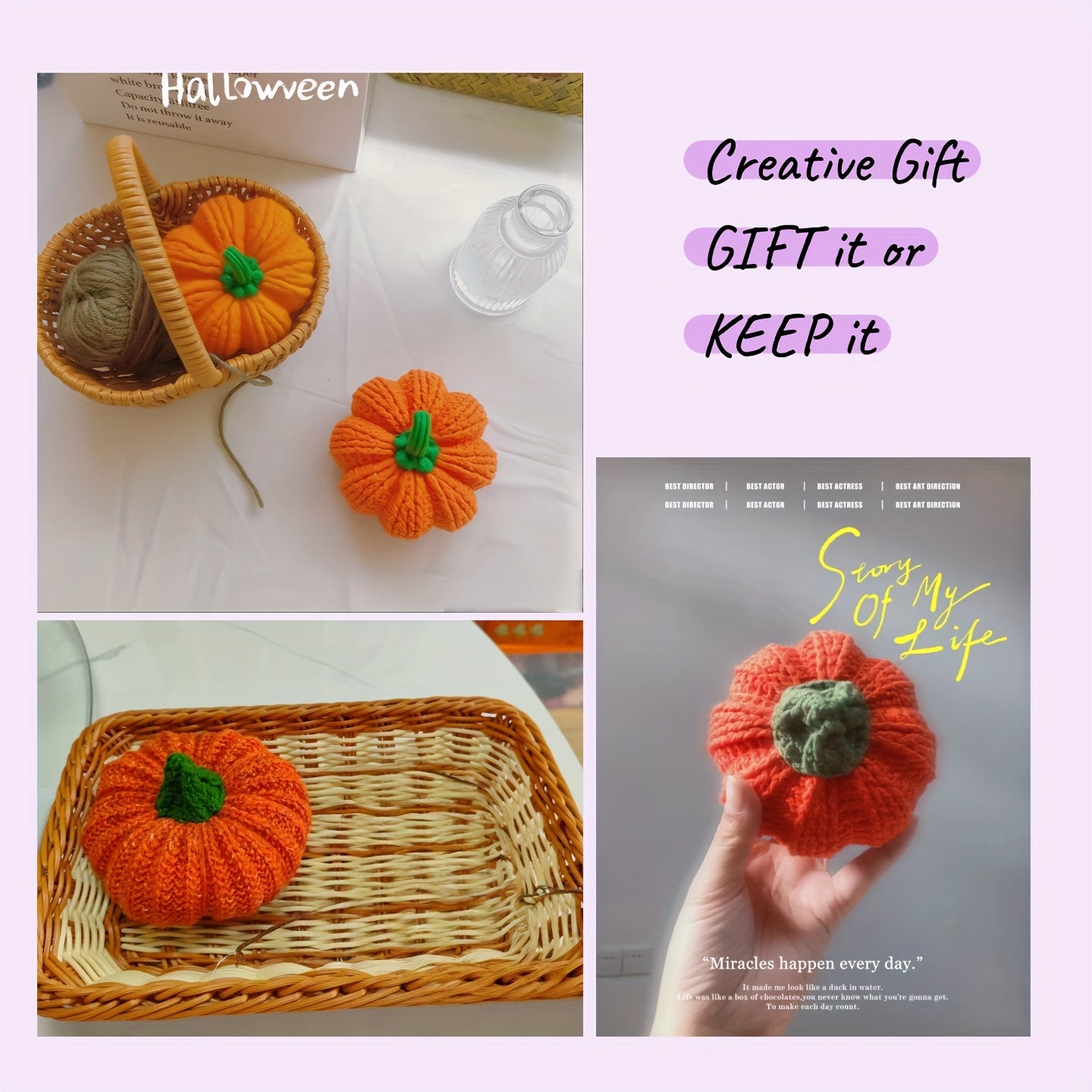 Pumpkin Crochet DIY Kit Yarn Stuffing Hook Craft Set