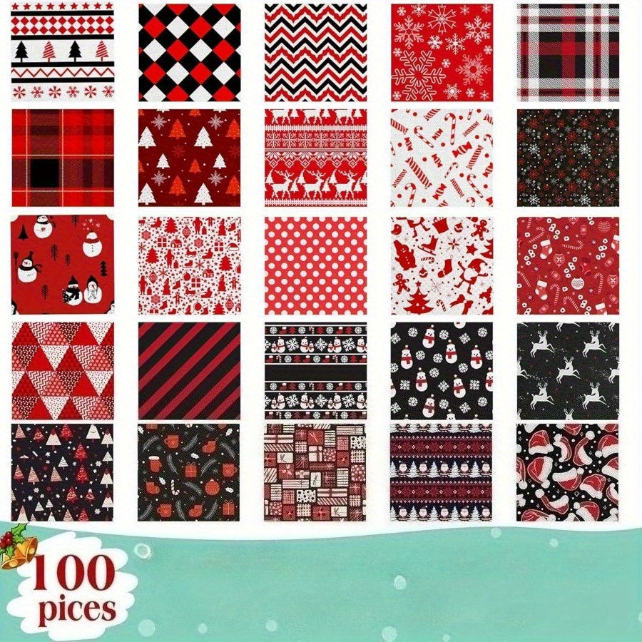 Holiday Fabric Squares Set 100 Pre Cut For Quilting Sewing