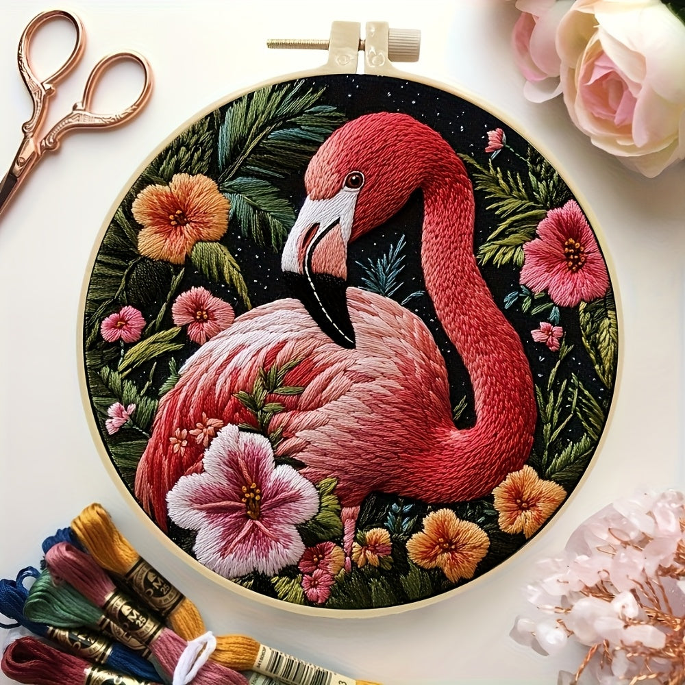 Flamingo and Flower Embroidery Kit for Adults and Beginners