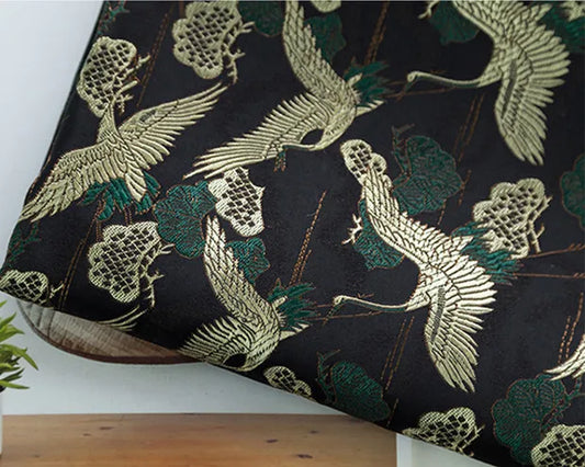 JNLONC Crane Flower Damask Brocade Fabric For Upholstery