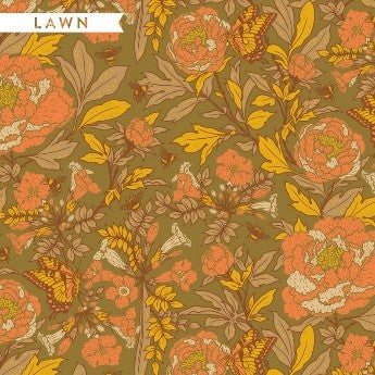 Birch Fabrics – 100% Organic Cotton Lawn – Large Peonies & Butterflies