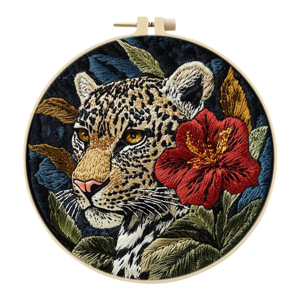 Alloet Tiger Stamped Cross Stitch Kit With Hoop Thread