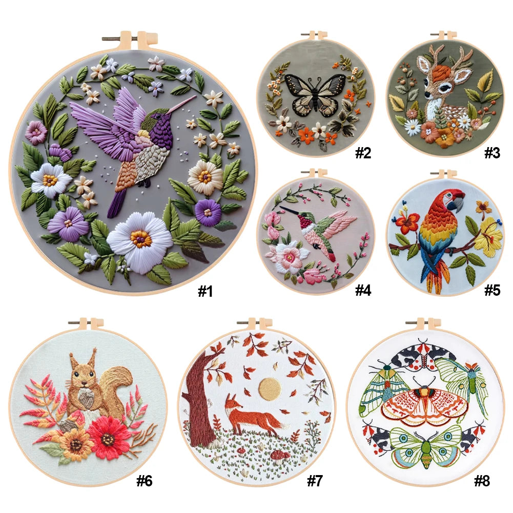 Alloet Embroidery Kit Cute Animal Pattern Cotton Threads