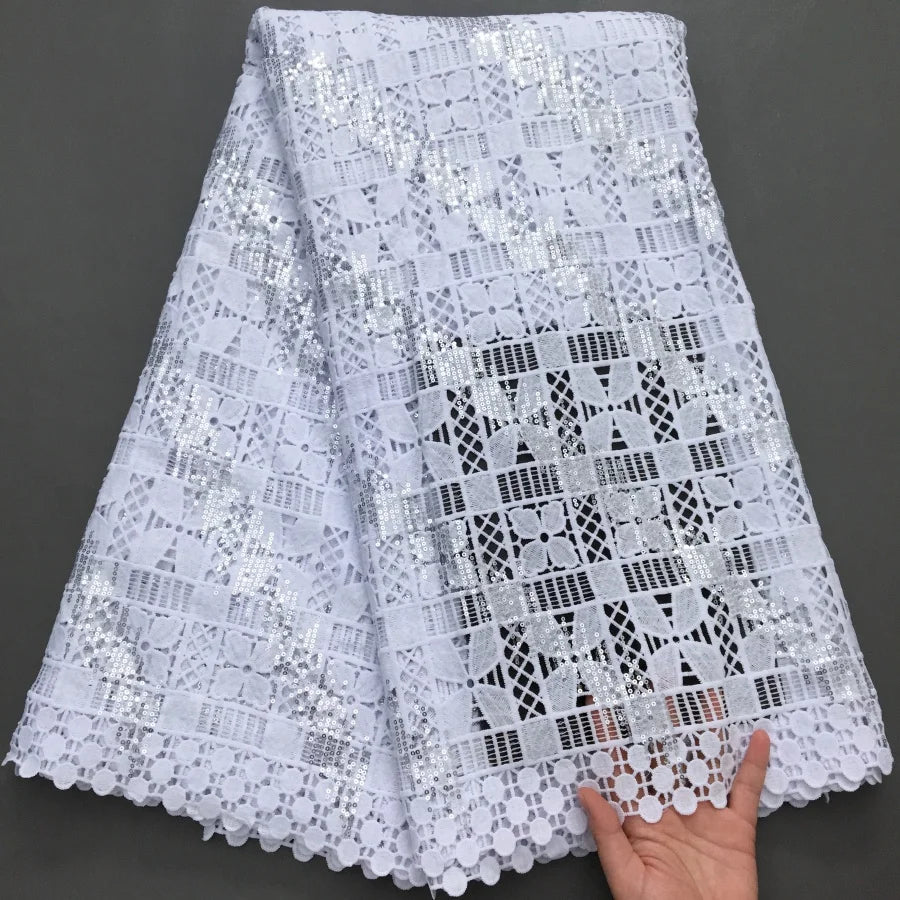 SJD Lace African Sequins Guipure Lace Fabric Water Soluble