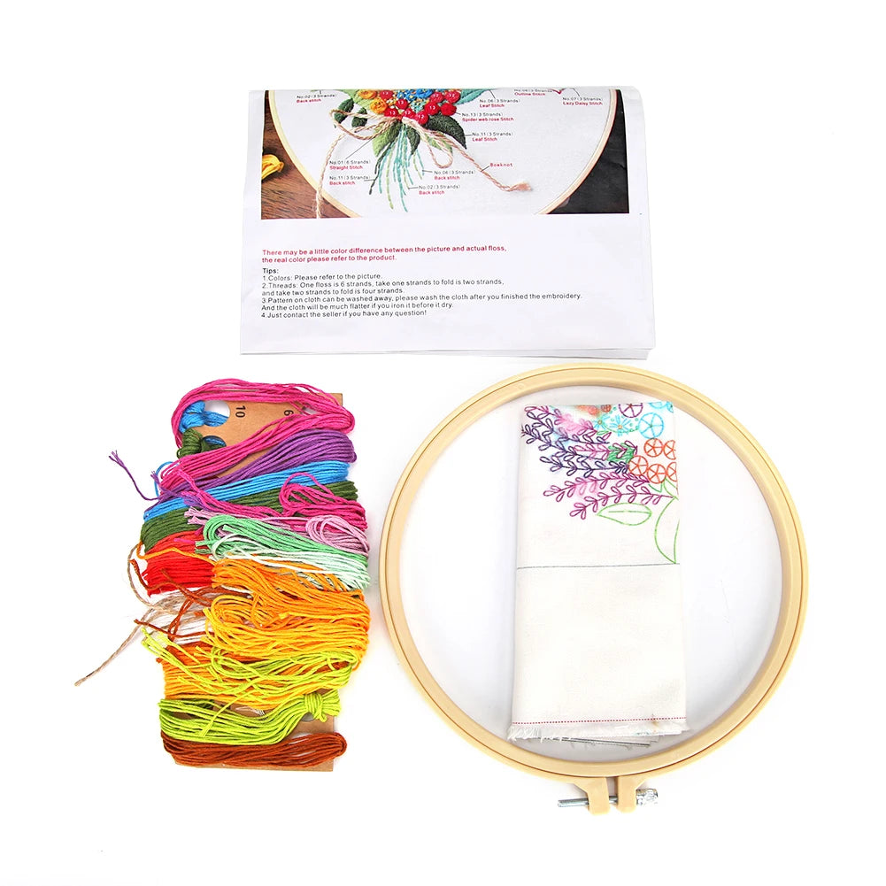 Alloet Embroidery Kit Cute Animal Pattern Cotton Threads