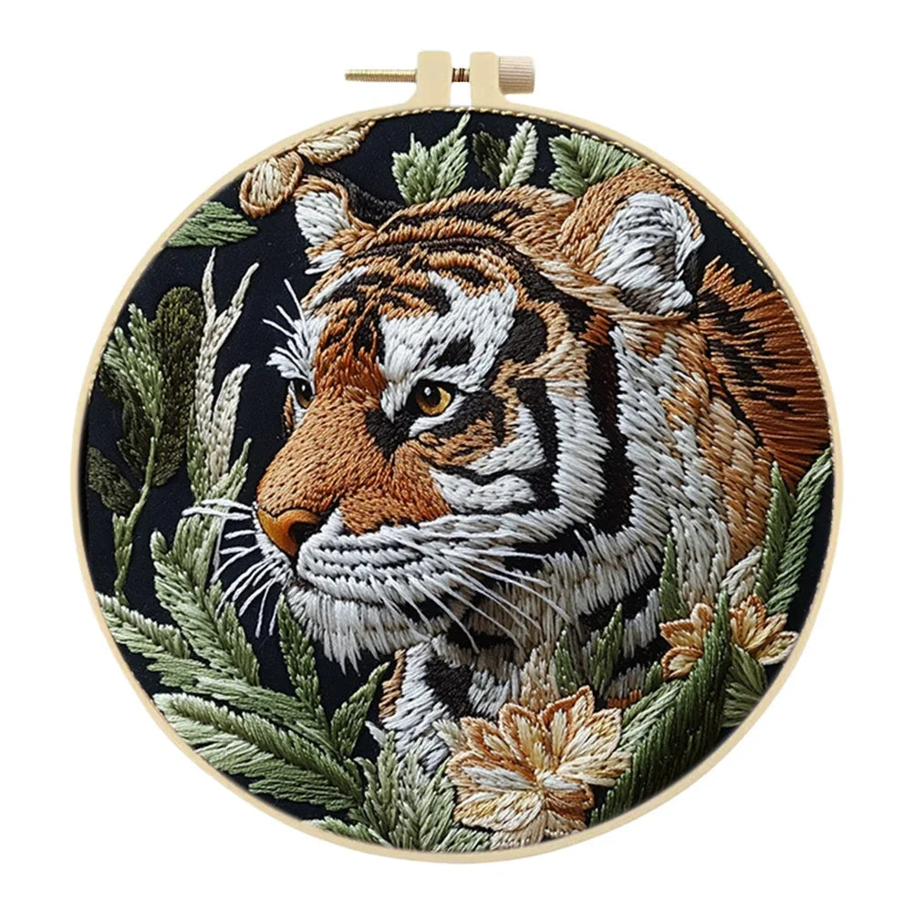 Alloet Tiger Stamped Cross Stitch Kit With Hoop Thread