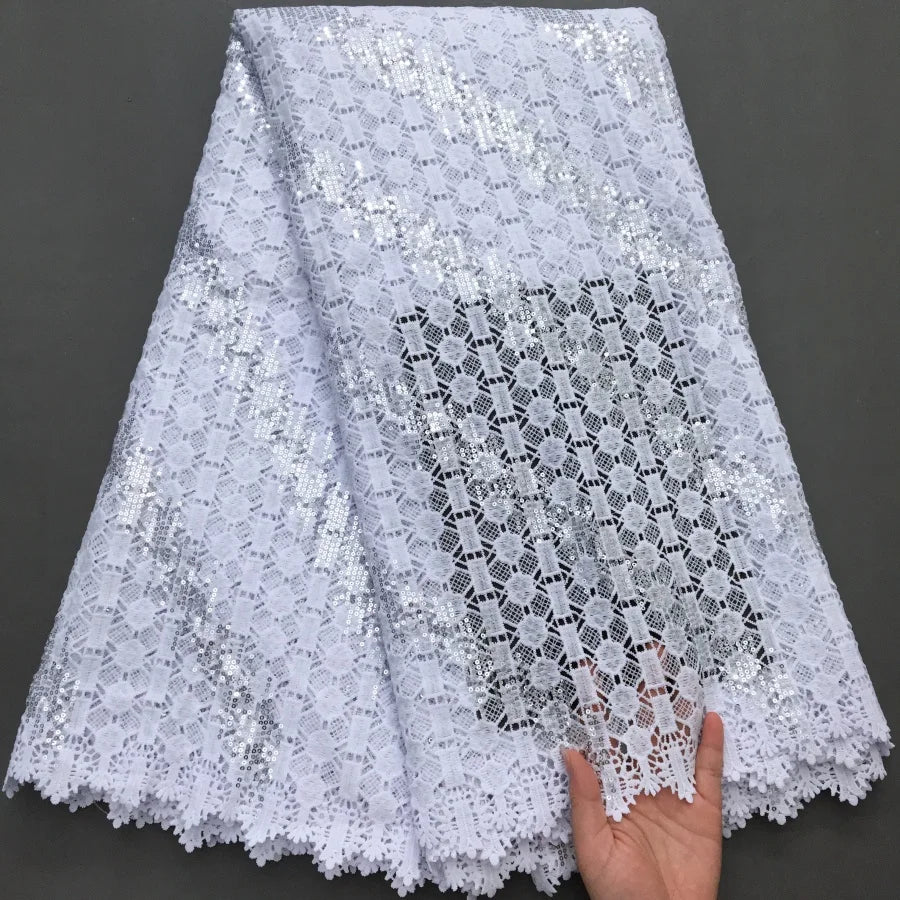 SJD Lace African Sequins Guipure Lace Fabric Water Soluble