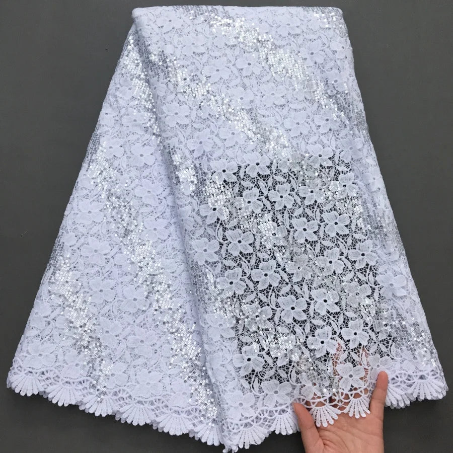 SJD Lace African Sequins Guipure Lace Fabric Water Soluble