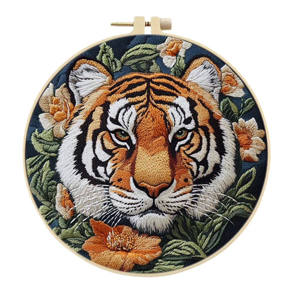 Alloet Tiger Stamped Cross Stitch Kit With Hoop Thread