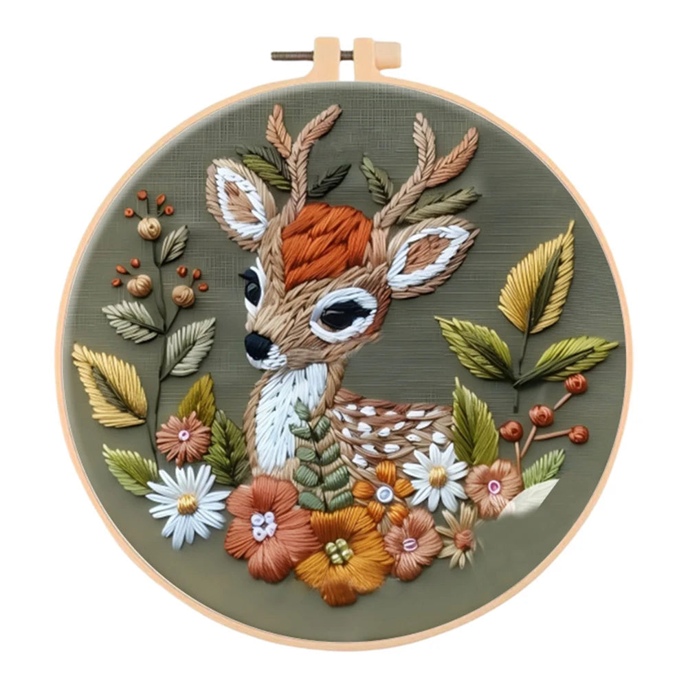 Alloet Embroidery Kit Cute Animal Pattern Cotton Threads