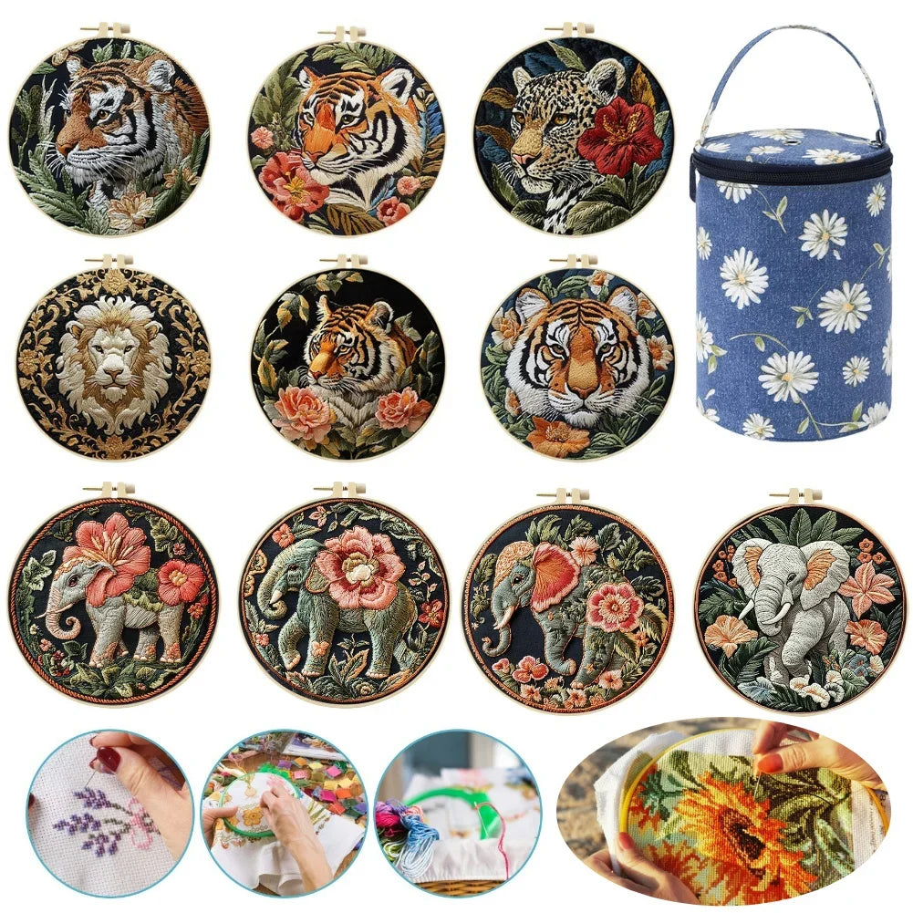 Alloet Tiger Stamped Cross Stitch Kit With Hoop Thread