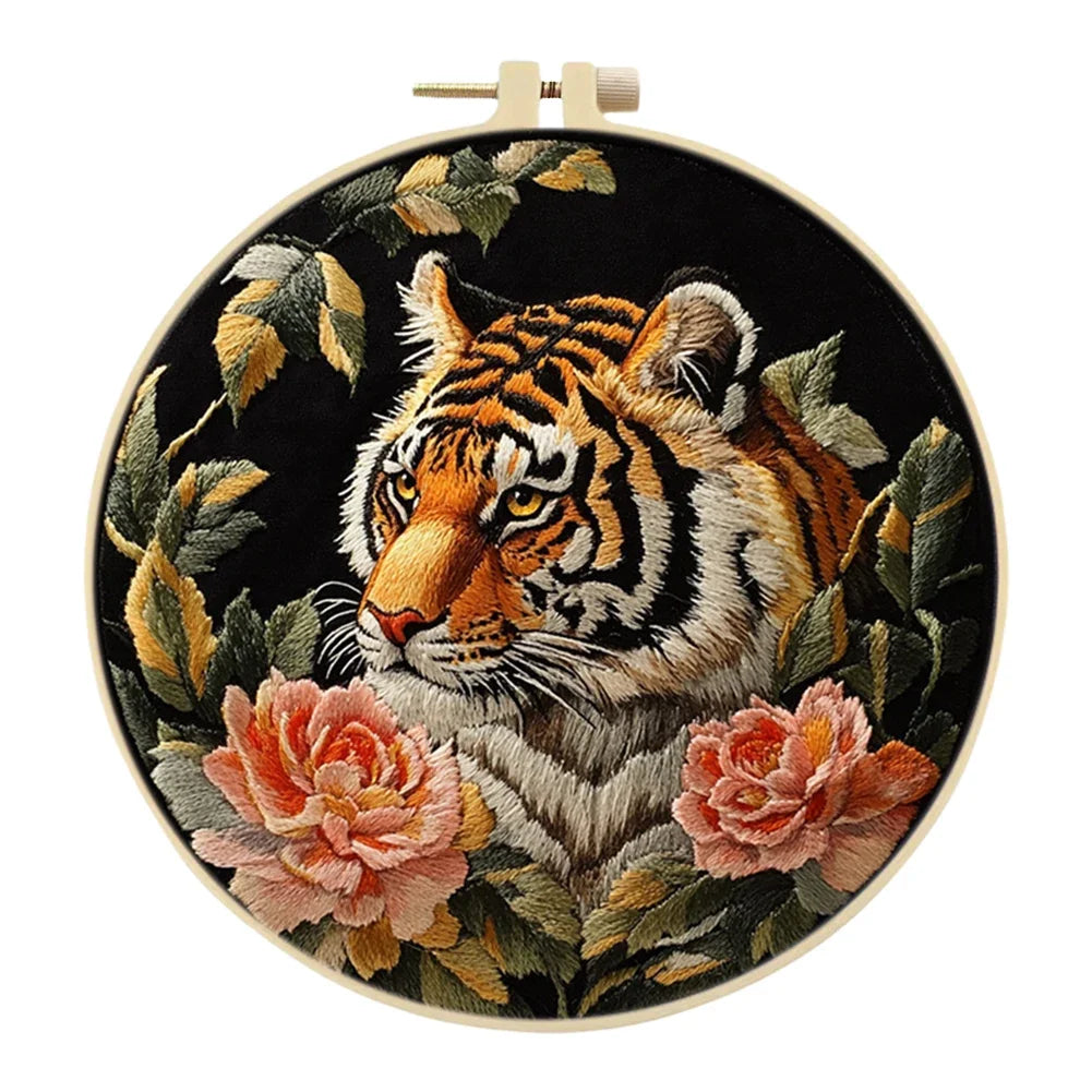 Alloet Tiger Stamped Cross Stitch Kit With Hoop Thread