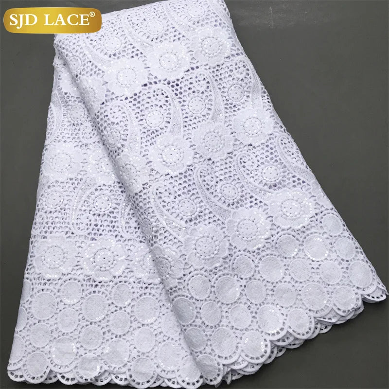 SJD Lace African Sequins Guipure Lace Fabric Water Soluble