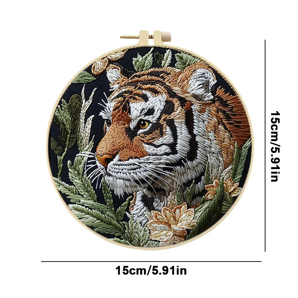 Alloet Tiger Stamped Cross Stitch Kit With Hoop Thread