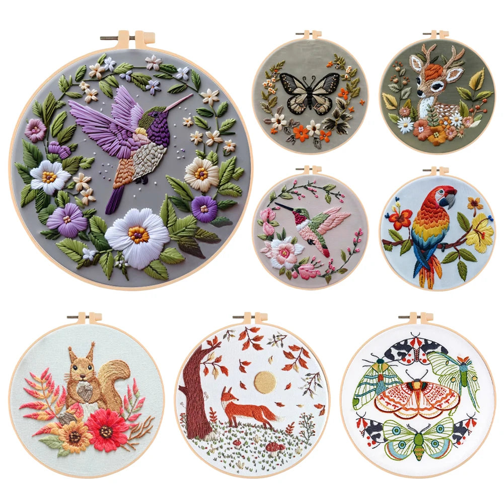 Alloet Embroidery Kit Cute Animal Pattern Cotton Threads