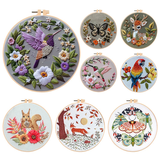 Alloet Embroidery Kit Cute Animal Pattern Cotton Threads